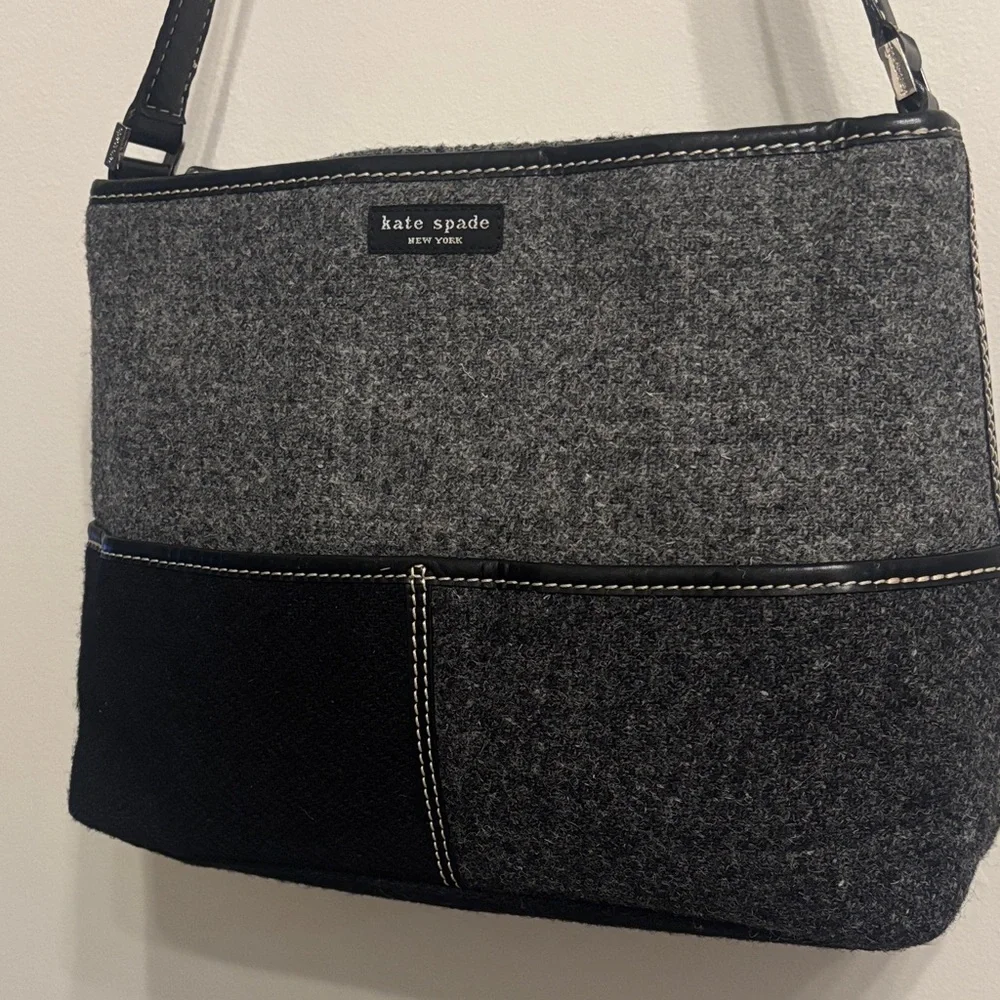Vintage Kate Spade Black and Gray Wool Patchwork Small Bag - Picture 9 of 15